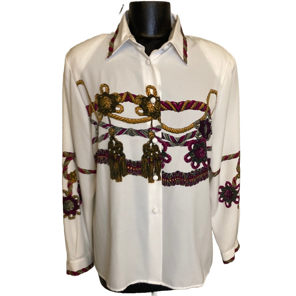 Worthington White and Gold Casual Button Down Shirt